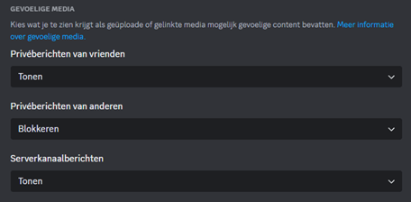 Opties gevoelige media Discord